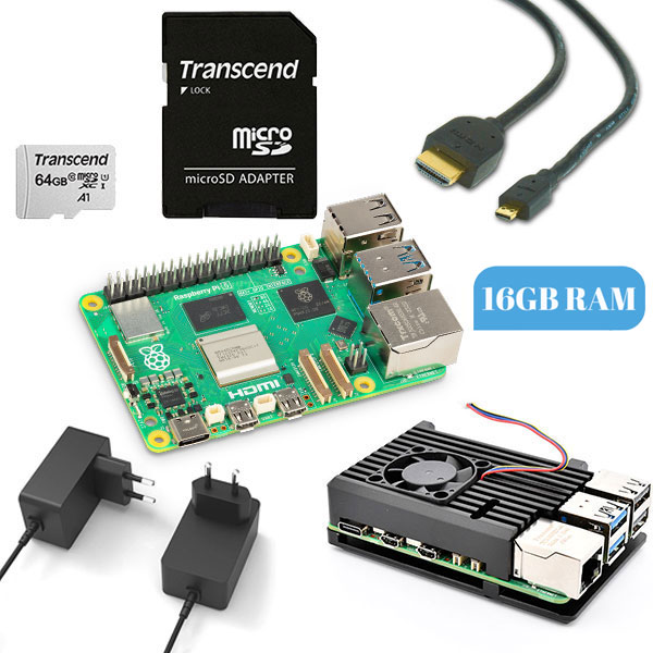 Raspberry Pi 5 16GB Starter Kit met Heatsink case + Fan