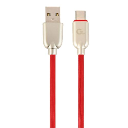 Rubber USB-C Oplaadkabel - 2M - Rood