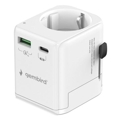 Geaarde universele reisstekker met USB lader - 20 W - Wit