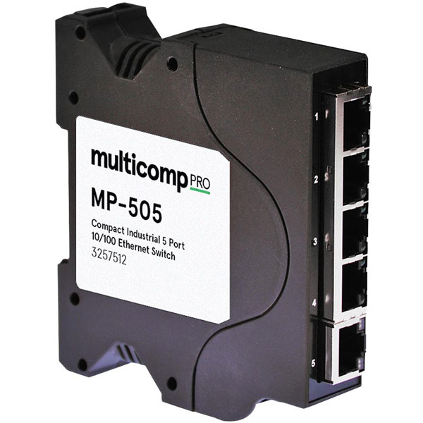 Switch, 5 Ports, Industrial, Unmanaged Fast Ethernet, DIN Rail, RJ45 x 5, 10Mbps, 100Mbps