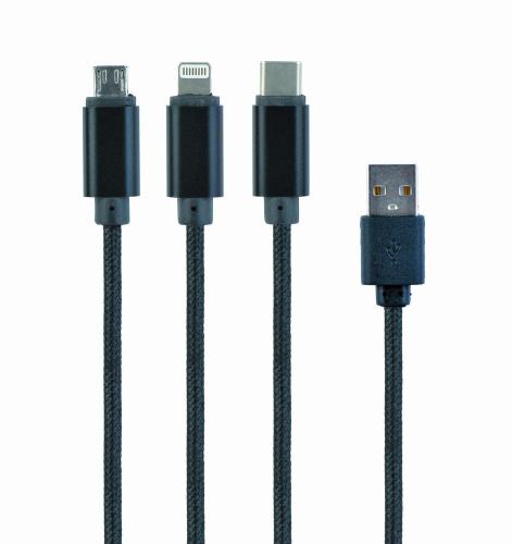 3-in-1 USB laadkabel 1 meter zwart