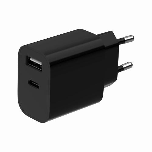 USB lader 1xA, 1xC 2.4A zwart