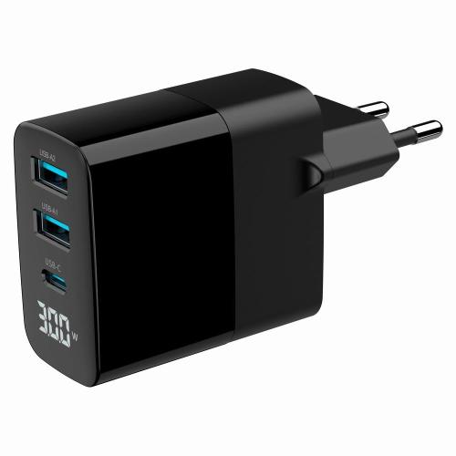 USB snellader 2xA, 1xC 30W Power Delivery zwart