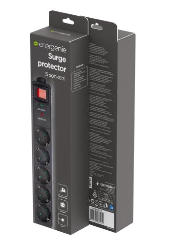 Energenie Stekkerdoos met overspanningsbeveiliging, 5-voudig, 1.5 m, zwart