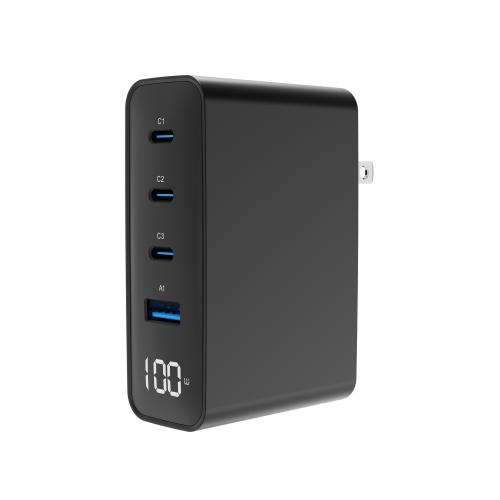 4-poorts 100 W GaN USB-snellader, LCD, zwart