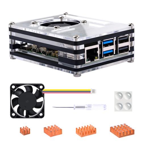 Acryl Behuizing Met Ventilator Voor Raspberry Pi 5 - Zwart - Transparant
