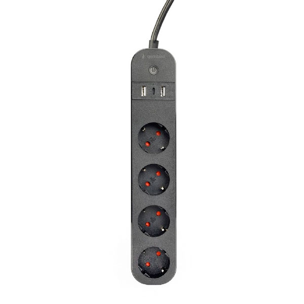 Smart Power Strip with USB - 4-way - Black