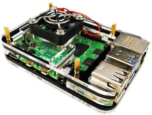 Raspberry Pi 4 behuizing voor fan of display - Zwart / Transparant